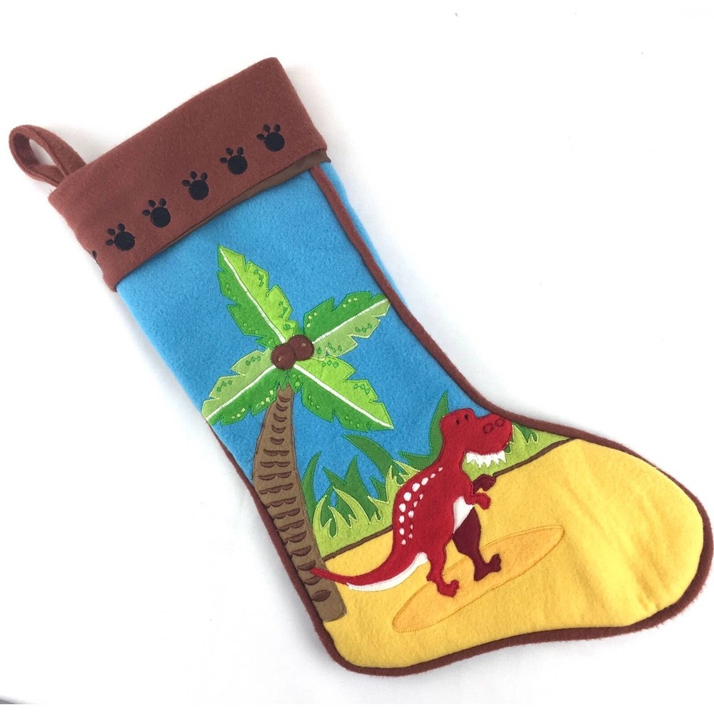 Dinosaur Christmas Stocking Tropical Palm Tree Dino T Rex
